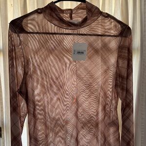 Altar'd State Sheer Brown Plaid Long Sleeve Top